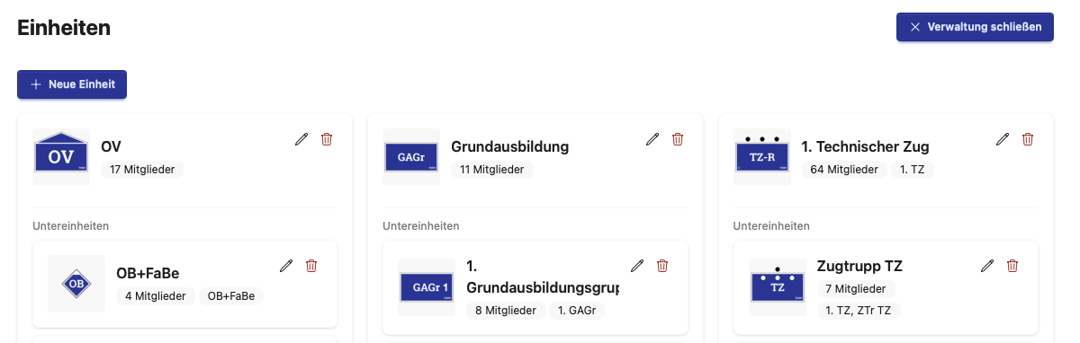 Einheiten verwalten