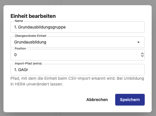 Einheit bearbeiten
