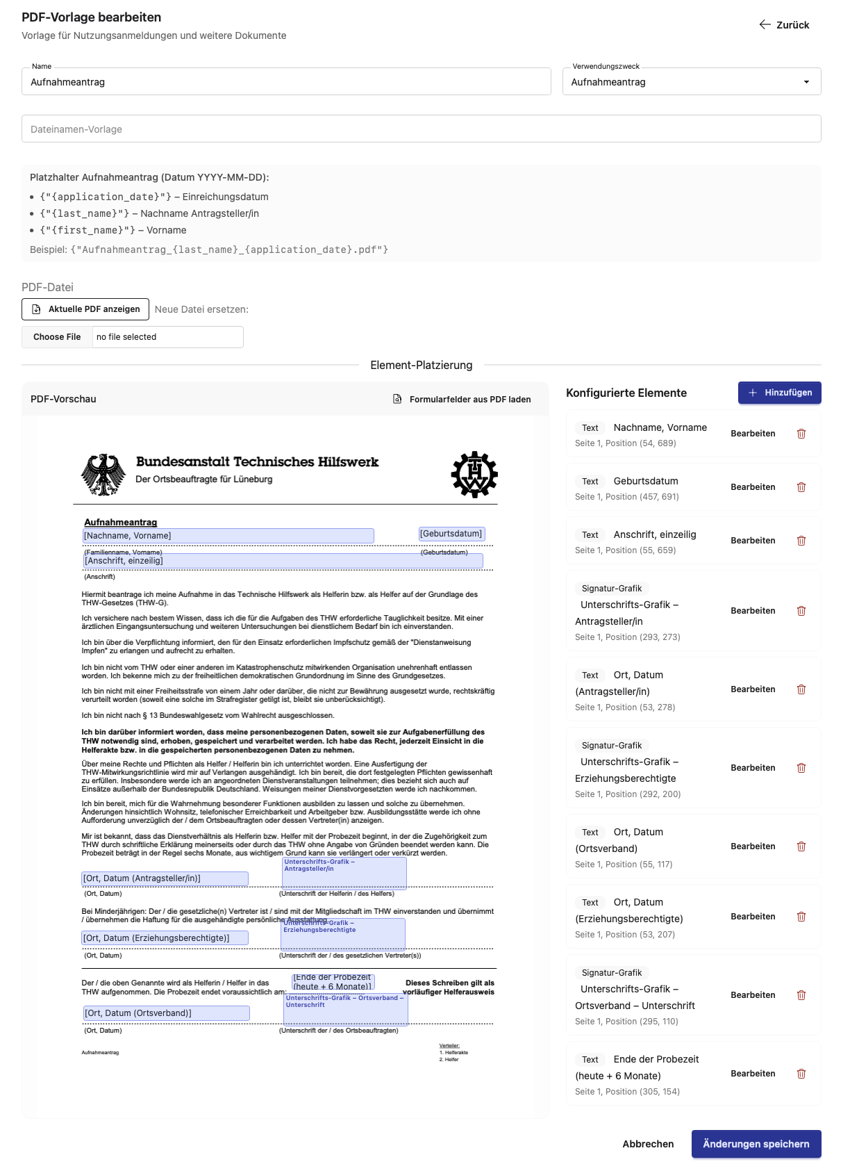 Aufnahmeantrag: Vorlage
