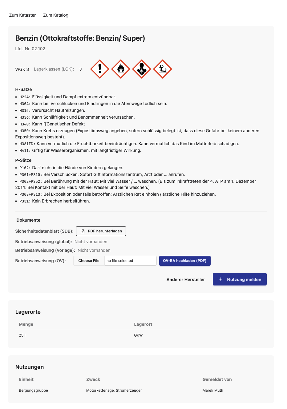 Gefahrstoffeintrag