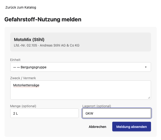 Gefahrstoff melden