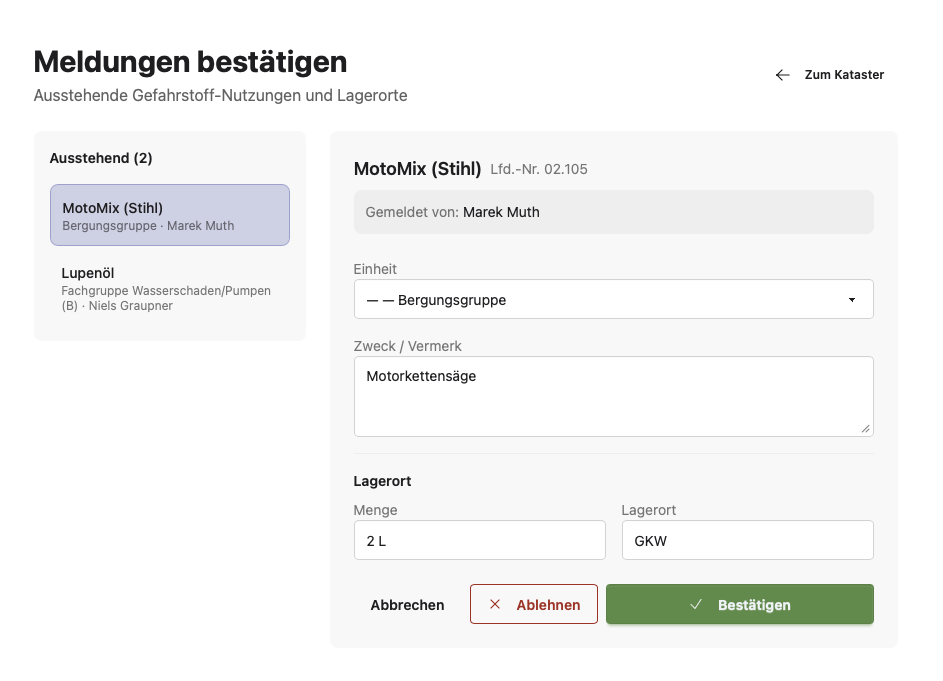 Gefahrstoff genehmigen
