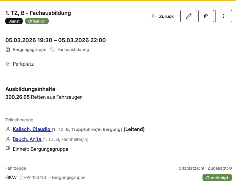 Kalender: Dienstdetails