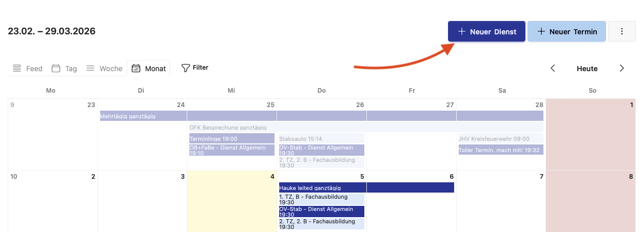 Kalender: Dienst erstellen