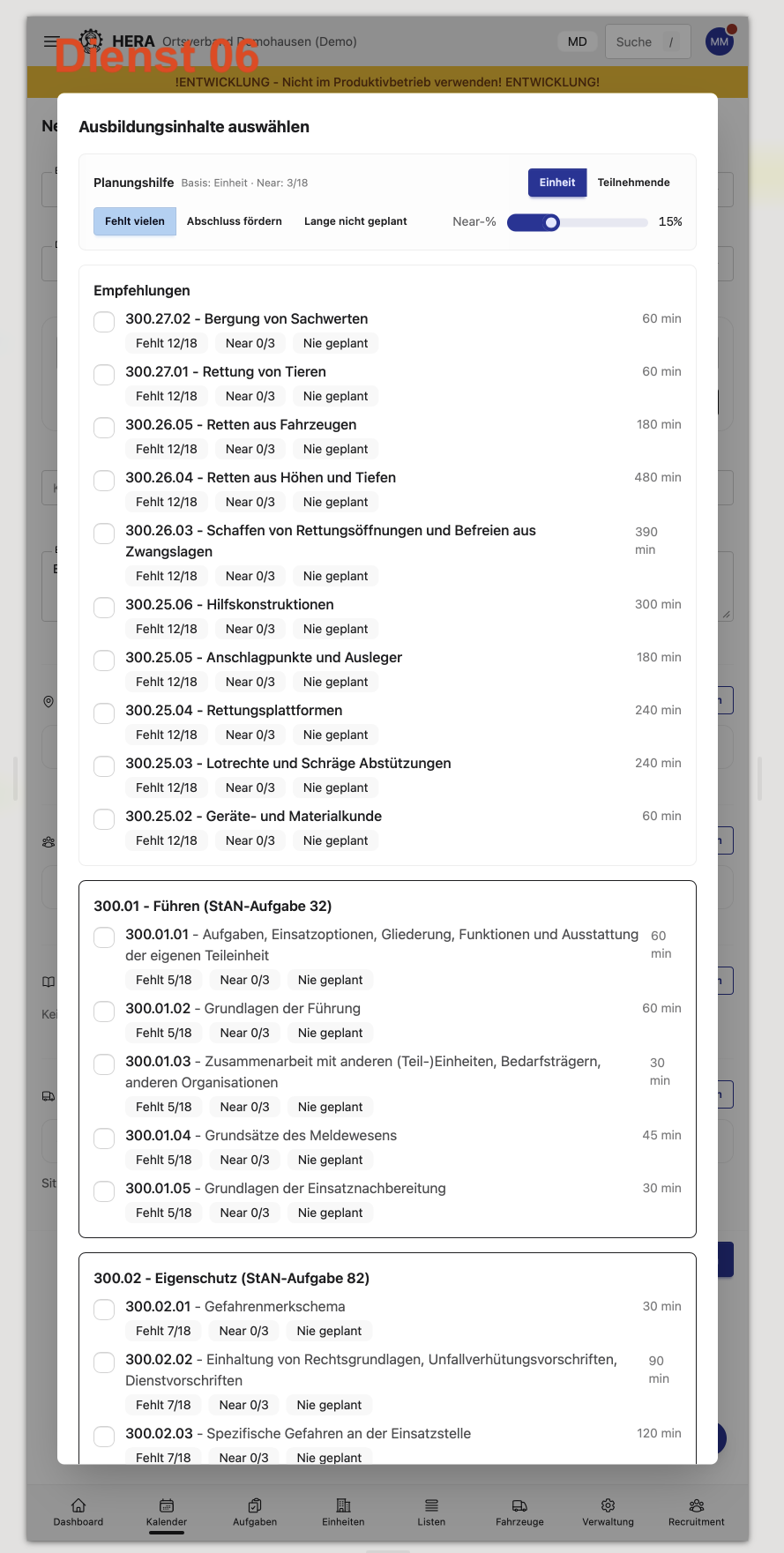 Kalender: Dienst erstellen