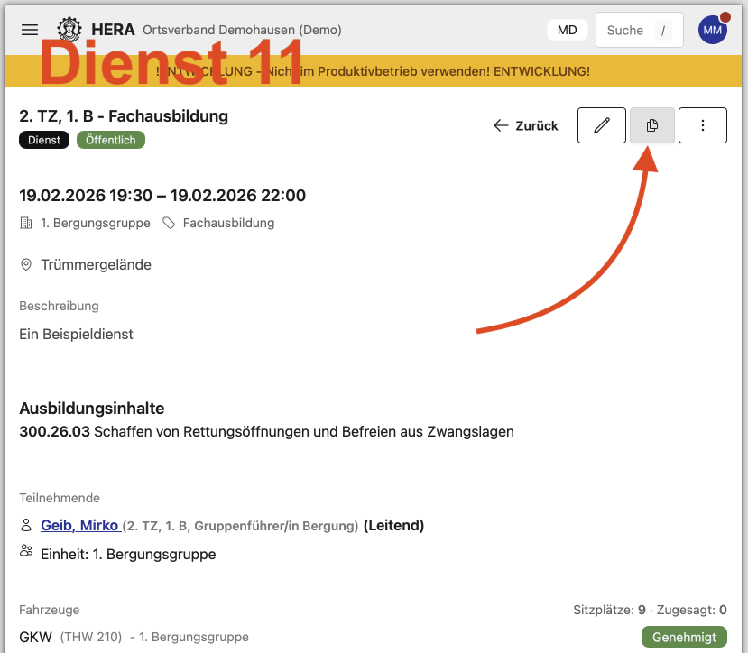 Kalender: Dienst erstellen