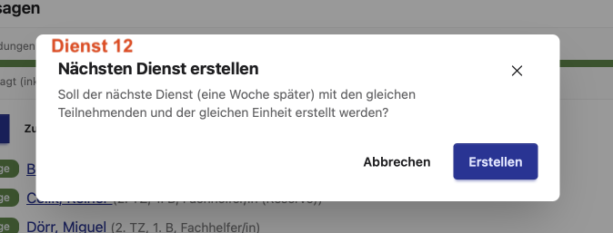 Kalender: Dienst erstellen