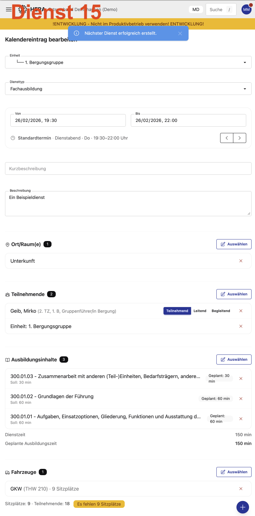 Kalender: Dienst erstellen