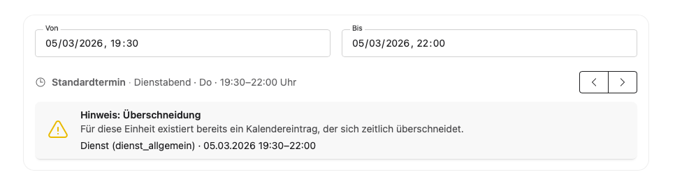 Diensttermine überschneidung