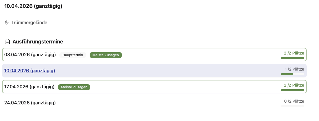 Kalender: Platzbuchung