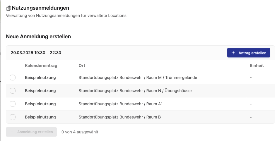 Nutzungsanmeldungen
