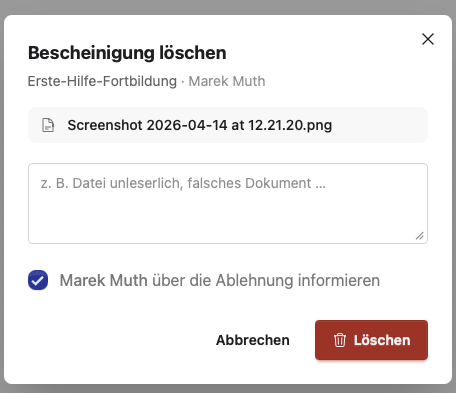 Eingereichte Bescheinigungen